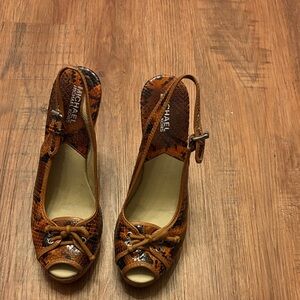 Michael Kors Tan and Brown Peep-Toe Heels